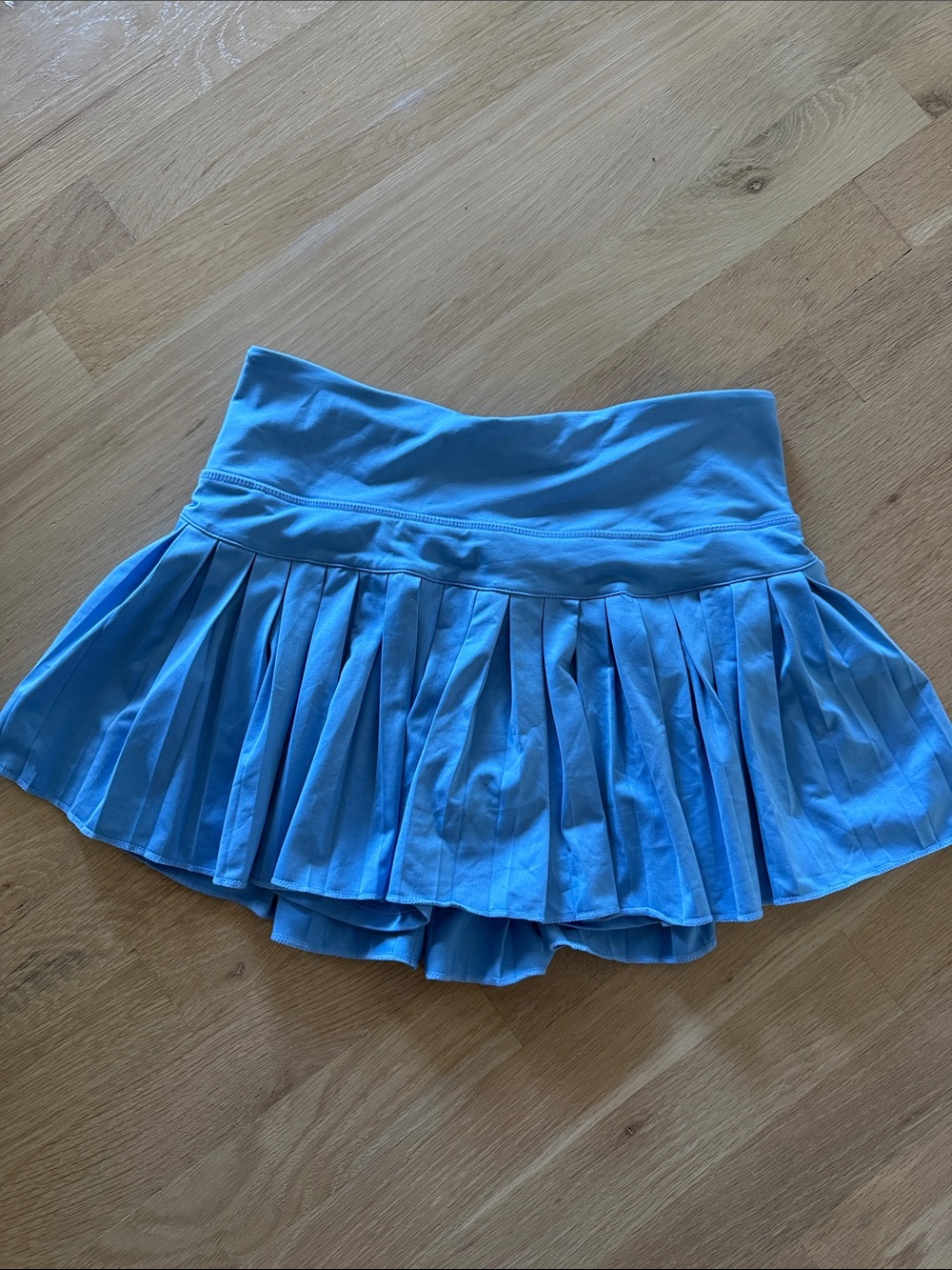 Light Blue Pleated Mini Skirt with Wide Waistband